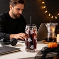 thumbnail image 4 of 20 oz Halloween Ghost Glass Tumbler, Can‑Shaped Iced Coffee Glass Cup with Lid and Straw, Cute Ghost Print Drinking Glass for Halloween Party, Home Office Daily Cold Beverages, 4 of 6