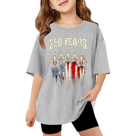 Byoo Teen Girls Oversize T Shirt America s 250th Anniversary Casual Short Sleeve Sporty Tee Shirt Tee Top
