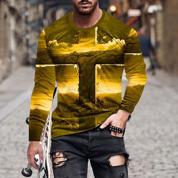 Blusas y camisas de manga larga con cuello redondo para hombre, blusa informal de manga larga con cuello redondo y estampado de rayas, blusa de poliéster para hombre