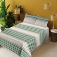 thumbnail image 2 of Ambesonne Geometric Fitted & Flat Sheet with Shams 4 Pcs Set, Abstract Wave Pattern Art, Queen, Dried Rose and Jade Green, 2 of 5
