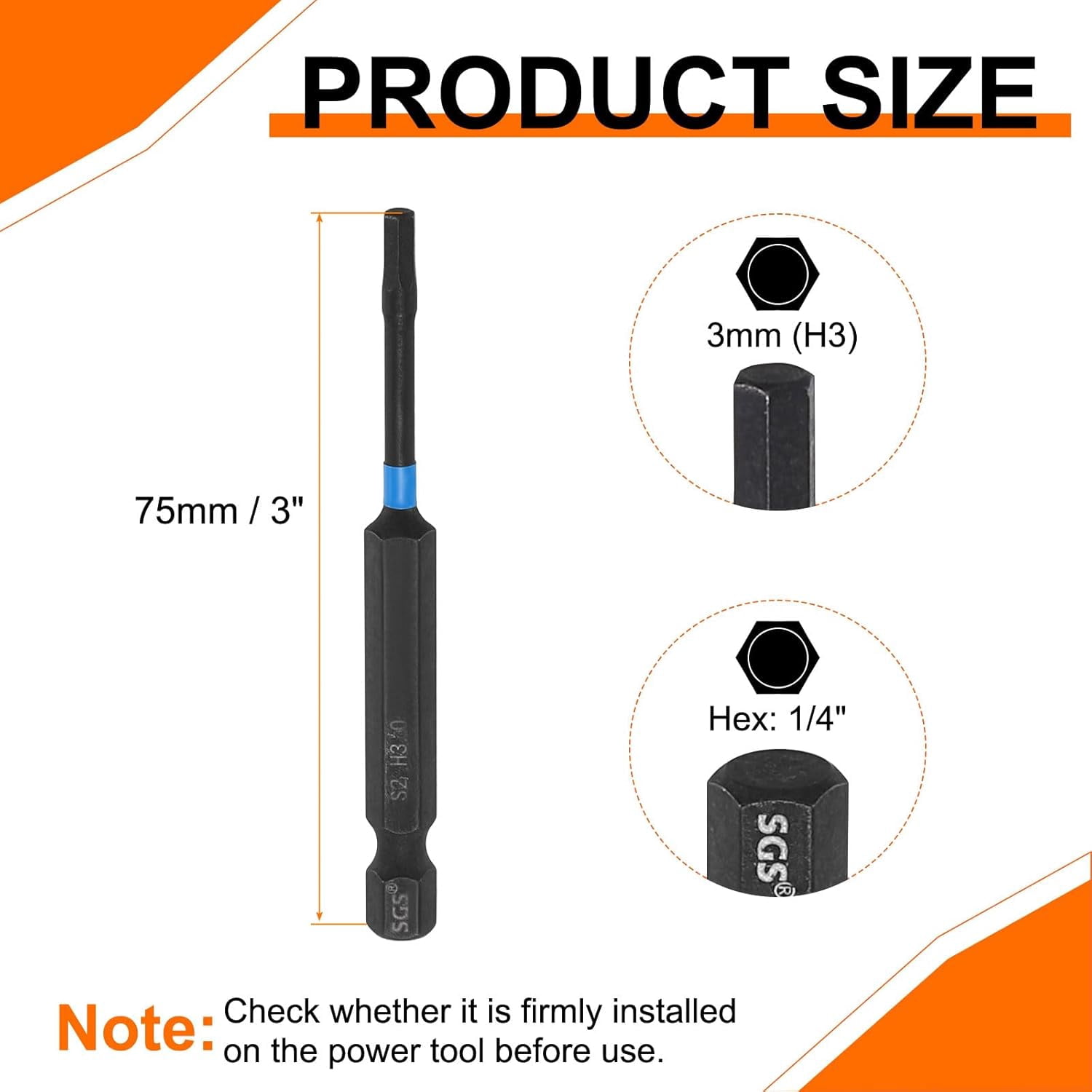 FRKSMD-5pcs Hex Head Wrench Drill Bit 3mm(H3) 1/4" Hex Shank 3"(75mm) Length S2 Steel Magnetic Hexagon Impact Drivers Metric Screwdriver Bit