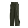 thumbnail image 2 of DuoJiaJ Womens Wide Leg Summer Pants Flowy Side Split Palazzo Beach Pants Boho High Waisted Trousers Women Casual Pants Green L, 2 of 2