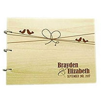 Rustic Wedding Wood Engraved Bride & Groom Guestbook Custom Photo Album Advice Scrapbook