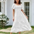 thumbnail image 2 of gakvbuo Summer Dresses For Women 2024 Vacation Trendy Beach Dresses Women's Summer Casual Neck Pleated Short Sleeve Solid Color Dress, 2 of 6