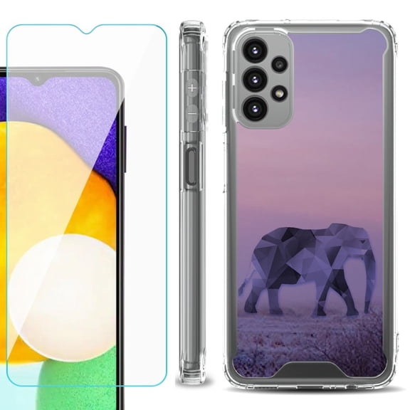 Shockproof Bumper Phone Case for Samsung Galaxy A23 5G, with Tempered Glass Screen Protector, by OneToughShield ® - Twilight Elephant
