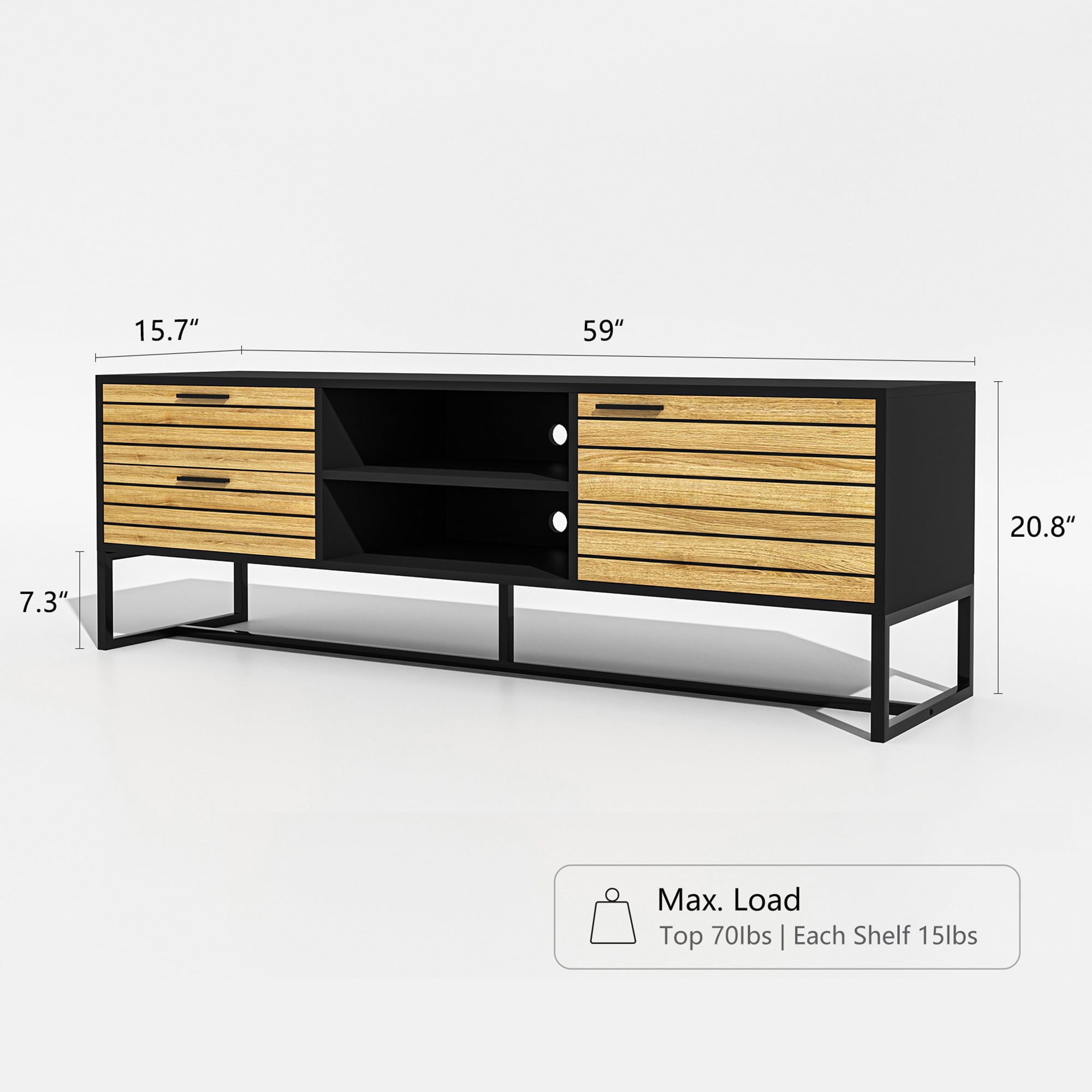 YYAo Mid Century Modern 65" Door Shelf TV Stand, Wood Universal TV Stand with Storage Cabinets and 3 Drawer, Natural YYAo Mid Century Modern 65" Door Shelf TV Stand, Wood Universal TV Stand with Storage Cabinets and 3 Drawer, Natural