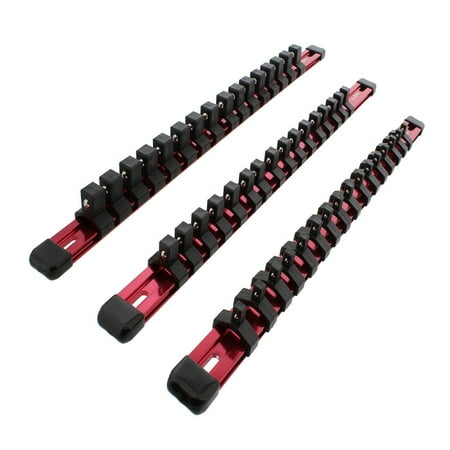 

ABN Red Aluminum SAE Socket Organizer Holder Rail & Clip 3pc Set 1/4 3/8” 1/2