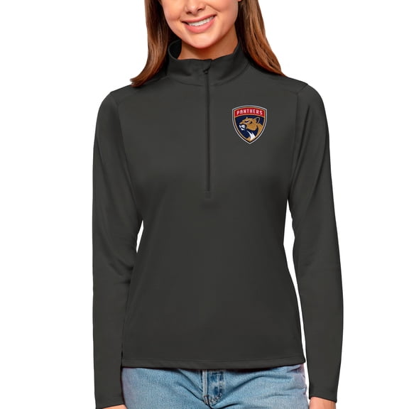 Women's Antigua Charcoal Florida Panthers Tribute Quarter-Zip Pullover Top