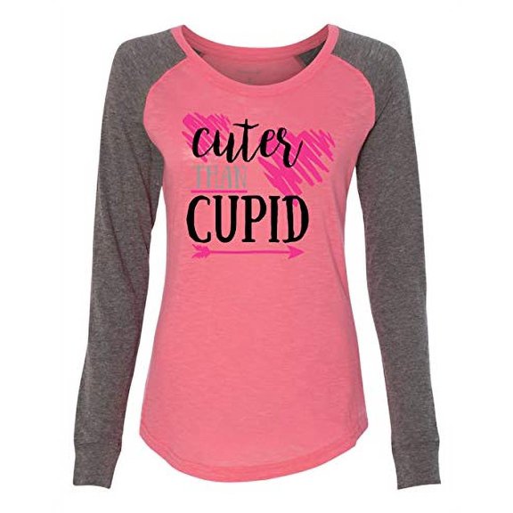 Cuter Than Cupid Valentine's Day Women's Raglan Long Sleeve Shirt-Coral/Granite-Small
