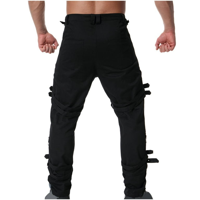YLSDY Men's Gothic Pants Chain Buckle Straps Cargo Pants YLSDY Men's Gothic Pants Chain Buckle Straps Cargo Pants