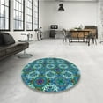 thumbnail image 4 of Ahgly Company Machine Washable Indoor Square Transitional Blue Jay Blue Area Rugs, 7' Square, 4 of 7