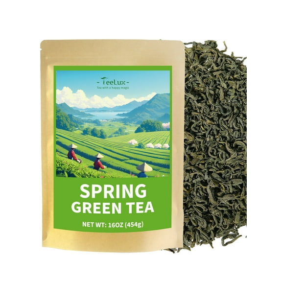 TeeLux Green Tea Loose leaf, Premium Early Spring Green Tea, Brisk & Fresh & Refreshing Taste, 16oz