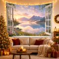 thumbnail image 3 of Mountain Lake Open with Wooden Windows Glass Panes, Mystical Fantasy for Space Lovers, Galaxy Room Decor, Mother'S Day Gift, Tapestry Wall Hanging for Bedroom and Dorm, 3 of 7