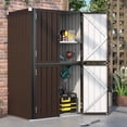thumbnail image 2 of AECOJOY Armoire de Rangement Extérieure Étanche avec Tablettes, Remise de Rangement Verticale Haute Verrouillable, Grande Armoire Extérieure Étanche pour Jardin (Brun), 2 of 8