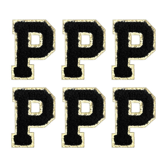 Uxcell Letter P Chenille Letter Patches Self Adhesive Stick on Embroidered Patch for Clothing Repair(Black, Pack of 6)
