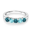 thumbnail image 2 of Gem Stone King 925 Sterling Silver London Blue Topaz and Swiss Blue Topaz Wedding Band Ring for Women (1.06 Cttw, Round 3.5MM, Gemstone November Birthstone, Size 7), 2 of 4
