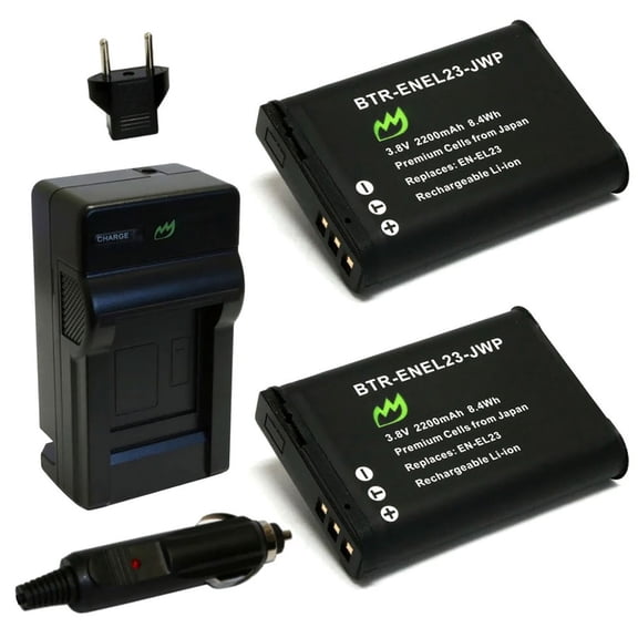 Replacement for Nikon Coolpix P900 Battery (2-Pack, 2200mAh) and Charger with Car Adapter