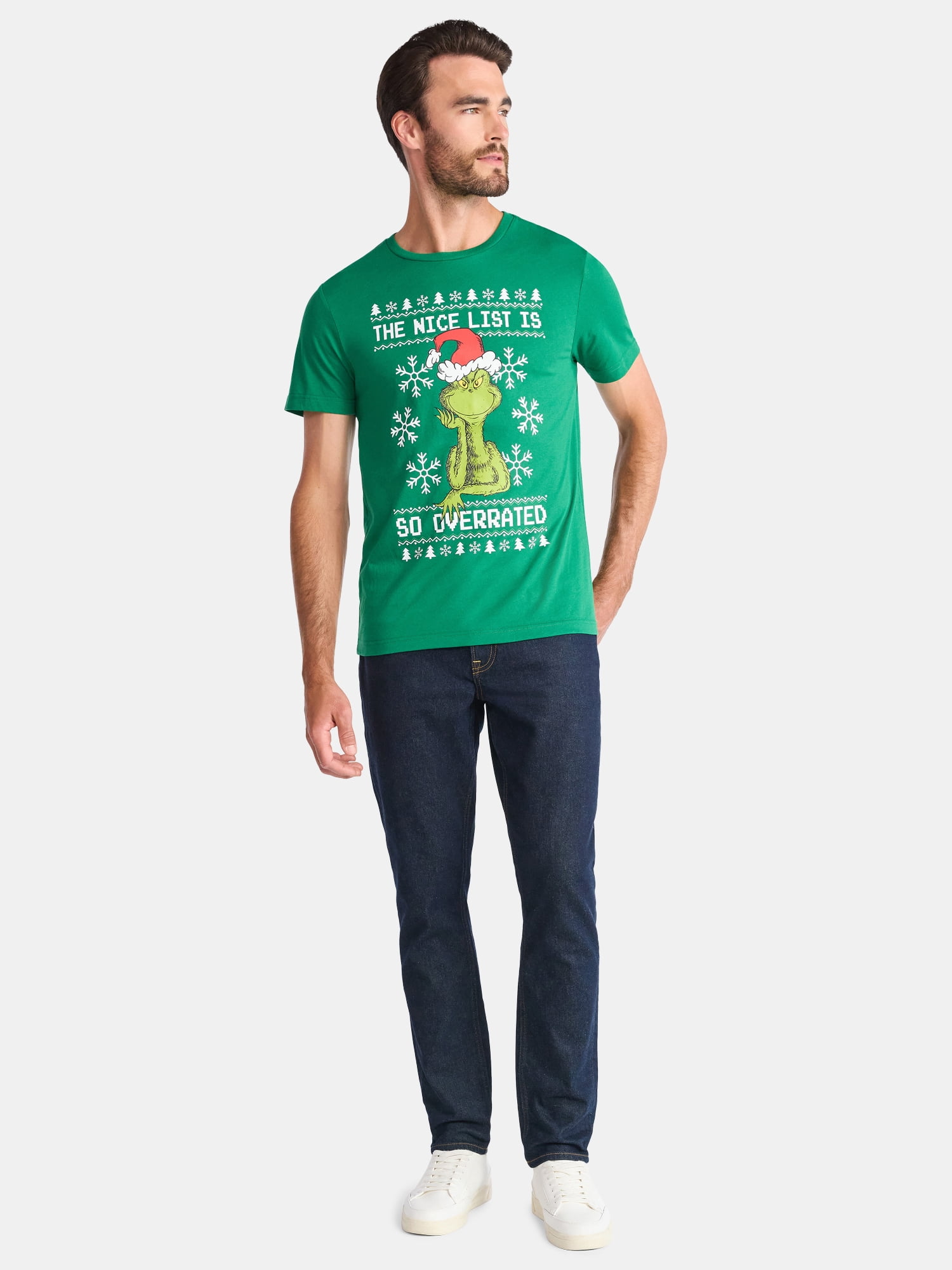 Grinch Nice List Men's and Big Men's Christmas Graphic Tee, Sizes XS-3XL