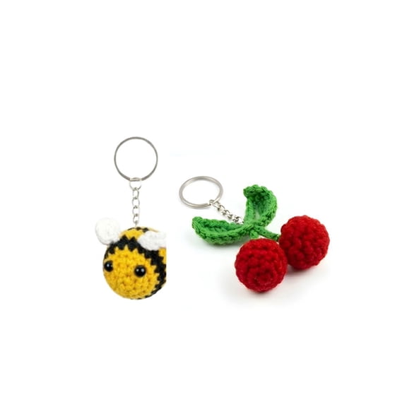Handmade Crochet Cherry and Bee Keychain Set