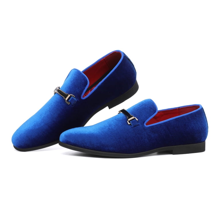 Santimon Mens Velvet Penny Loafers, Slip-on Metal Buckle 
