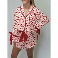 thumbnail image 3 of Hirigin Store Women's Valentine's Day Lounge Set Long Sleeve Heart Print Shirt Drawstring Shorts Sleepwear, 3 of 6