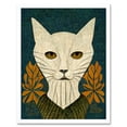 thumbnail image 1 of Elegant Cat Illustration William Morris Style Teal Mustard Art Print Framed Poster Wall Decor 12x16 inch, 1 of 5