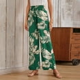 thumbnail image 4 of Mlqidk Women's Pants Flowy Plus Size High Waist Pants DrawstringWide-Leg Palazzo Pants Summer Bohemian Floral Print Trousers with Pockets Green XL, 4 of 5