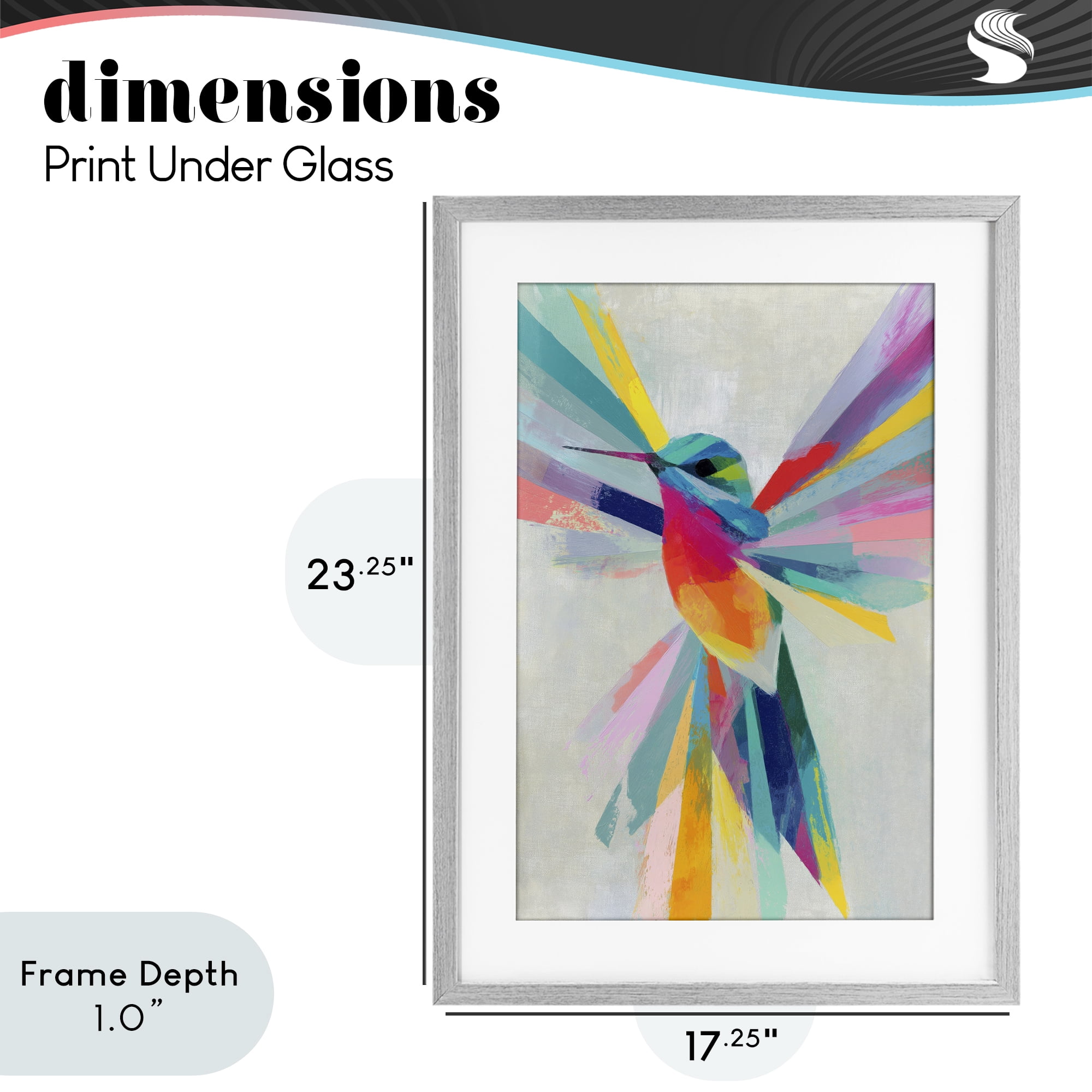 Stupell Industries Rainbow Winged Hummingbird Gray Framed Print Under Glass, design by Chromatic Storm Studio