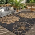thumbnail image 3 of Reversible Outdoor Rug Waterproof, Plastic Straw Patio Mat Floral Design, UV Weather Resistant Portable with Stakes, for Camping Porch Deck Balcony Backyard, Black+White/Dark Blue+White/Black Brown, 3 of 8