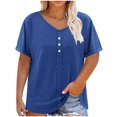 thumbnail image 5 of Women's Plus Size Solid Color V Neck Short Sleeve Collar Blouse Tunic Top Casual Daily Wear Soft Comfy Outfits | CSEONE,Blue XL, 5 of 9