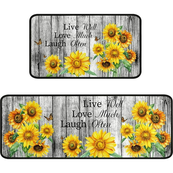 Sunflower Theme Kitchen Decor Rug 2 Pieces Set Absorb Water Runner Rugs Washable Apply to Kitchen, Sink, Laundry, Bathroom,Sunflower Decorations Indoor Floor Mat 17"x 47" 17"x30"