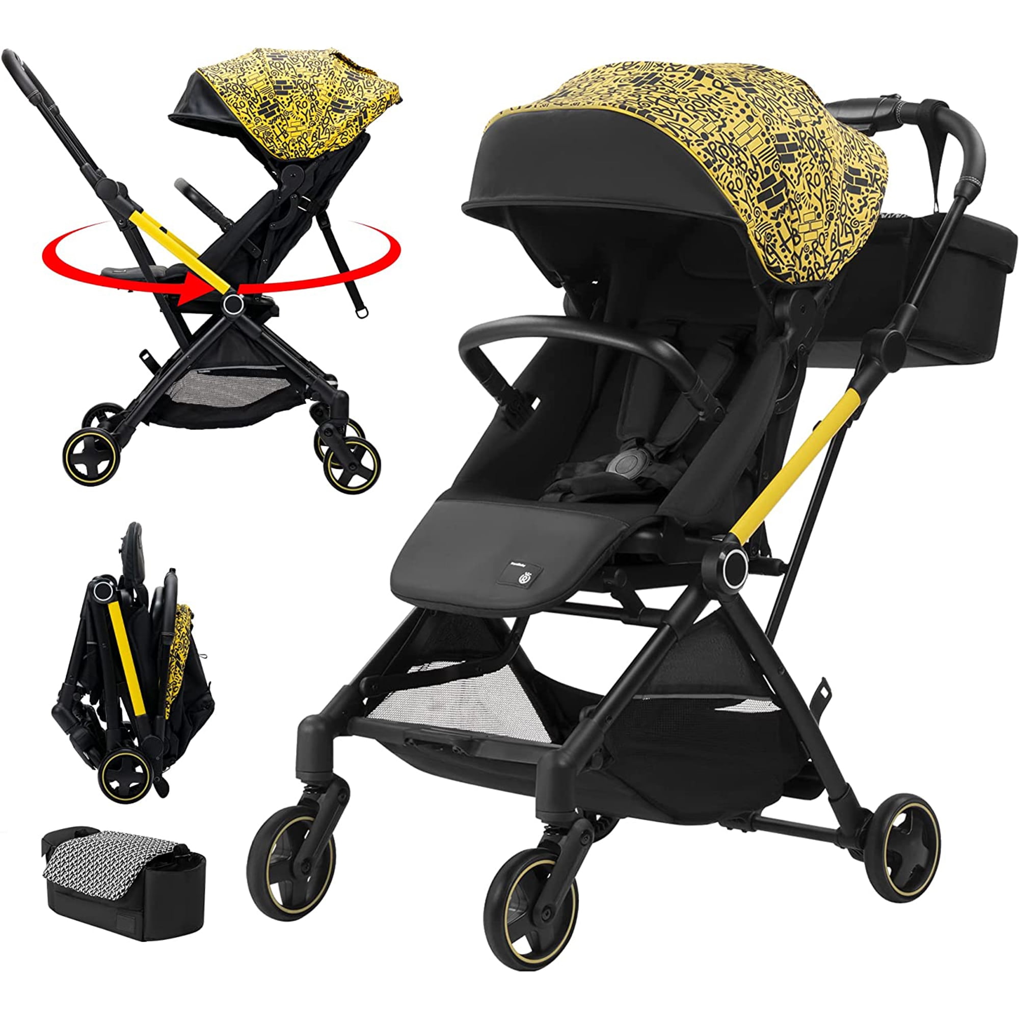 RoyalBaby Travel Stroller w Compact Fold Airplane Friendly Black Yellow