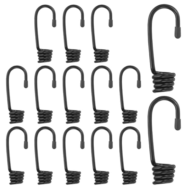 Ganchos de cuerda elástica de 3/8" (9 mm), ganchos de alambre en espiral de cuerda elástica pesada, negro, 15 piezas