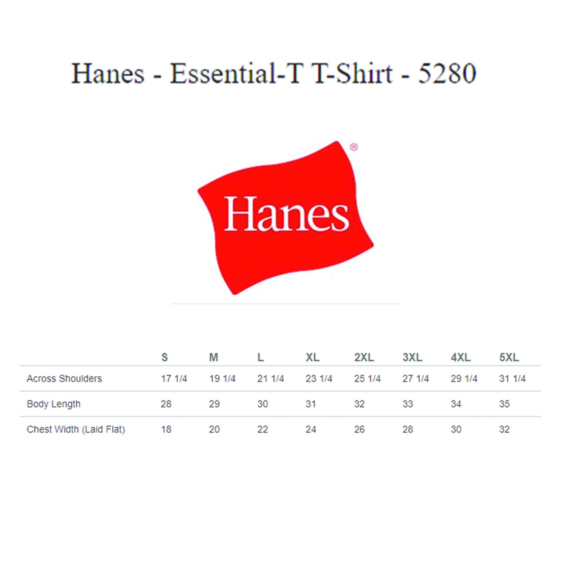 hanes xl t shirts size chart