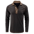 thumbnail image 3 of Previn Men's Polo Shirt Cotton Fashion Soft Top Button Fall Winter Blouse Date Night Long Sleeve Fall Casual Slimming Dark Grey Large, 3 of 5