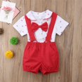 thumbnail image 5 of Newborn Infant Toddler Baby Boy Wedding Formal Suit Bowtie Gentleman Romper + Suspender Pants 2pcs Outfit Set 0-24M, 5 of 8