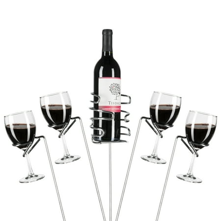 Fox Glass Best Choice Products Set of 5 Reinforced Stainless Steel Wine Glass Rack Holder Stakes for Bottles, Candles, Hands-Free Outdoor Picnics, and Travel, Silver ()
