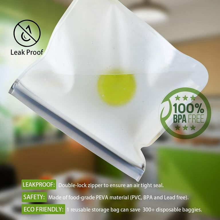 Swtroom Reusable Storage Bags, 10 Pack Reusable Gallon Freezer Bags, Extra Thick Leakproof Silicone and Plastic Free for Travel Items and Home