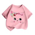 thumbnail image 2 of T Shirts for Girls 10-12 Crew Neck Short Sleeve T Shirts Active Cartoon Print Holidays Tops Girls' Tops, Tees & Blouses 6-8 Years（pink）, 2 of 5