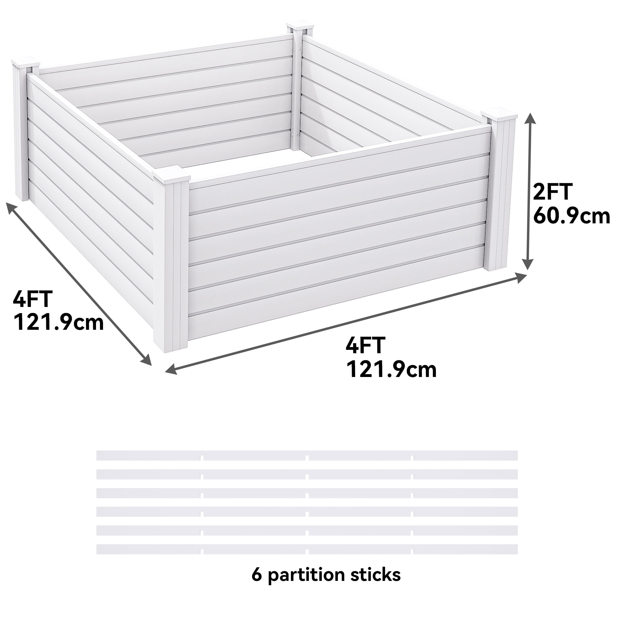 Dextrus 4x4x2ft Plastic Raised Garden Bed with Growth Grid, Large Resin Vinyl Above Ground Planter Box, Ideal for Plants, Vegetables, Flowers, White
