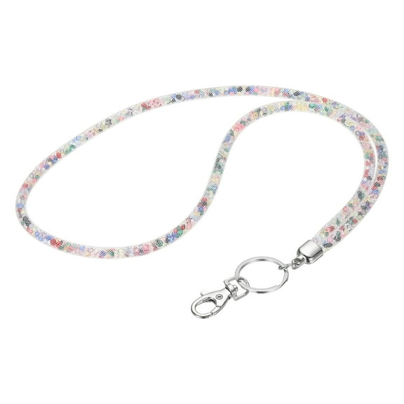 Uxcell 1Pack Rhinestone Lanyard for Keys, 15.7" Bling Lanyards for ID Badge with Metal Clasp & Keyring Crystal Keychain Neck Strap for Women Keys Phones, White Color