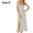 thumbnail image 2 of Vestidos de dama de honor elegantes de verano para mujer, vestido largo largo con volantes y cuello cuadrado, sin mangas, informal, dividido - Verde,S, 2 of 7