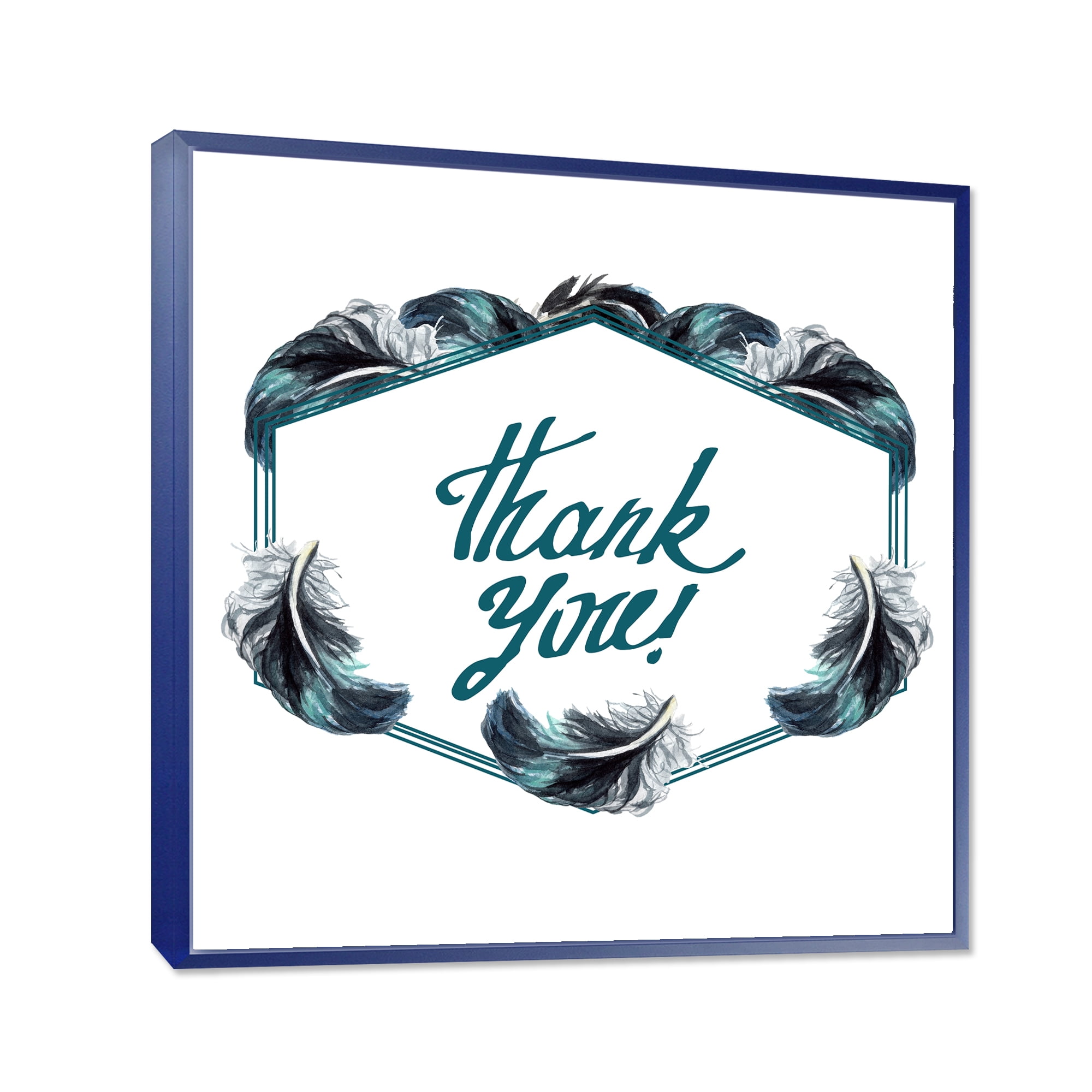 Designart 'Black Boho Art Feathers Thank You' Bohemian & Eclectic Framed Canvas Wall Art Print