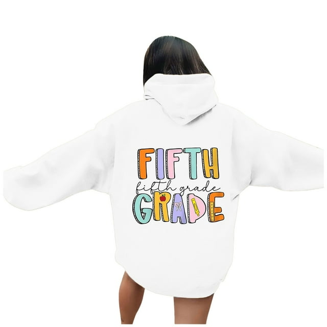 Chandail à Capuche Imprimé Lettre Graphique pour Enseignante, Manches Longues, Poches avant, Automne et Hiver