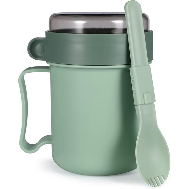 Dishwasher and Freezer Safe Soup Containers with Lids, Microwave Soup Mugs for Quick Heating, Reusable, Non-Slip Design, Portable Soft Rubber Strap for Easy Carry, Compact for Home, Office Use (Green)