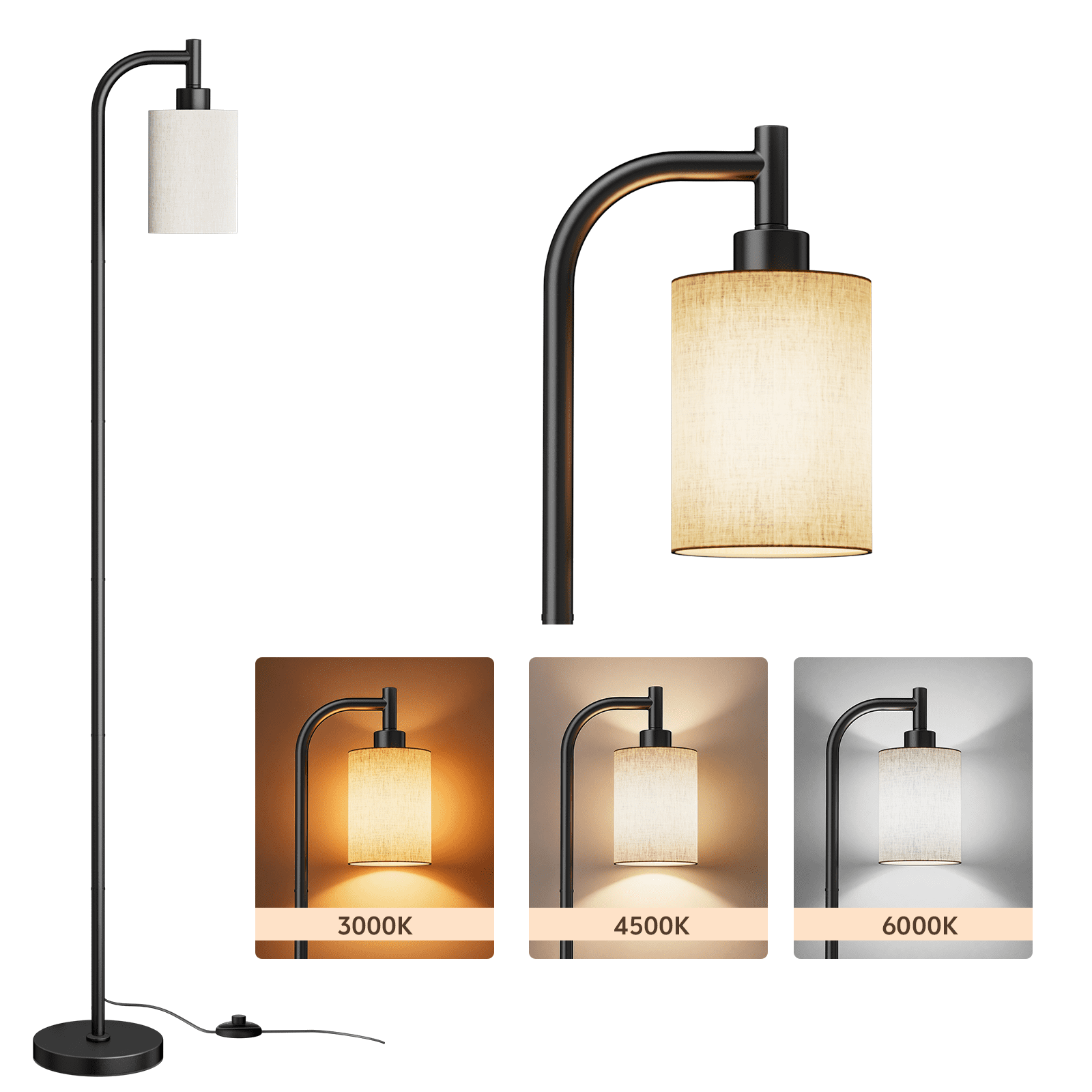 Floor Lamps for Living Room,3-Way Dimmable Standing Lamps with White Linen Shade,60" Vintage Tall Pole Light for Reading, Bedroom,Bulb Included
