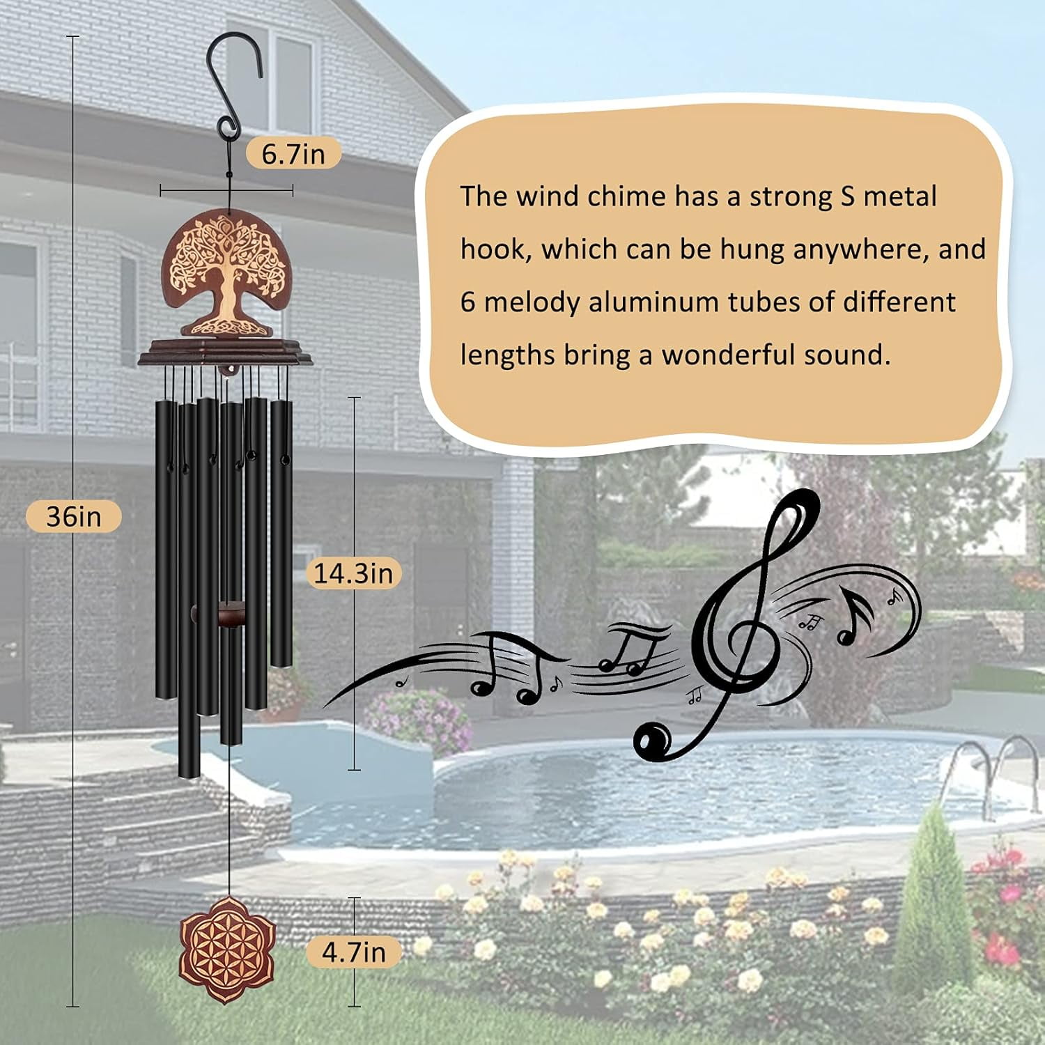 Wind Chimes, Memorial Wind Chimes for Loss of Loved One Prime, 36 Inch Large Wind Chime with 6 Metal Tubes for Garden Yard Home Decor, Sympathy Gift for Mother Day Birthday Christmas