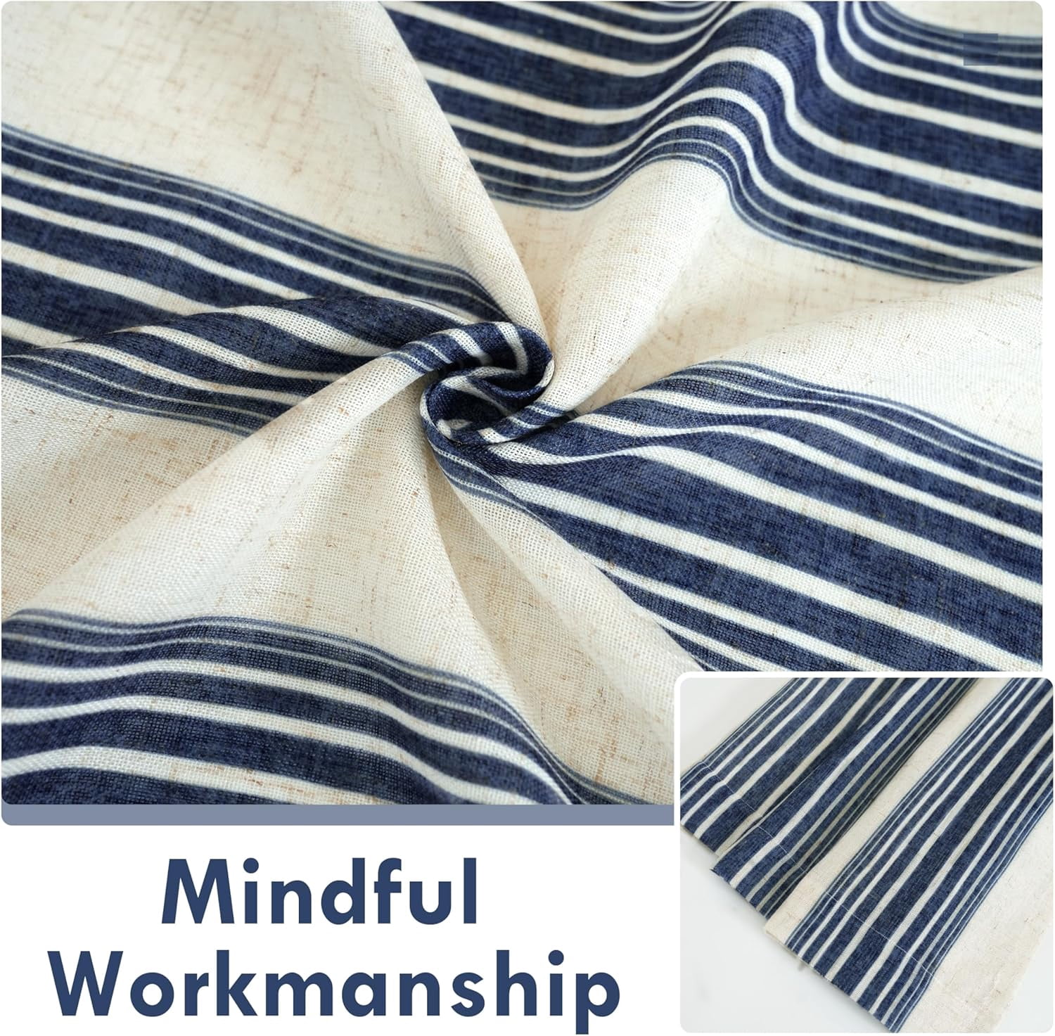 DriftAway Farmhouse Vertical Striped Linen Blend Textured Light Filtering Semi Sheer Curtains for Living Room Bedroom 108 Inches Long Drapes 2 Panels Broad Striped Linen Dark Blue
