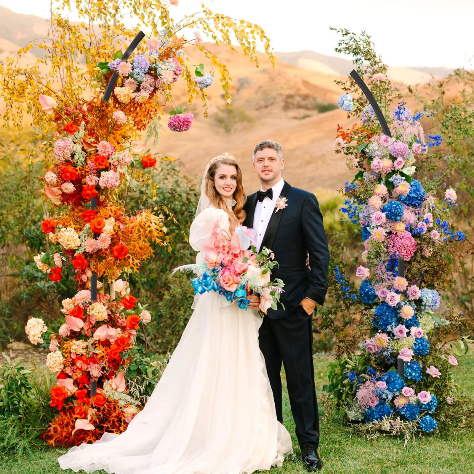 Yacona Set of 2 Balloon Arch Kits, 8ft and 6.8ft Metal Half Flower Arch Stand, Wedding Backdrop Frames for Ceremony, Black