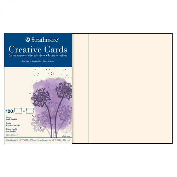 Strathmore Creative Cards, Full Size, Ivory with Ivory Deckle, 100/Pkg.